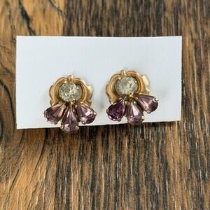 Van Dell 1/20 12K GF Earrings Vintage Screw Back Purple Rhinestone Gold Filled